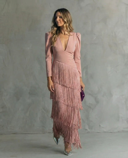 Clara - Vestido com Mangas de Franjas