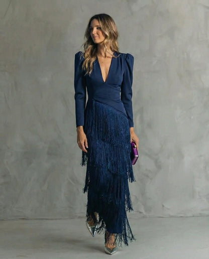 Clara - Vestido com Mangas de Franjas