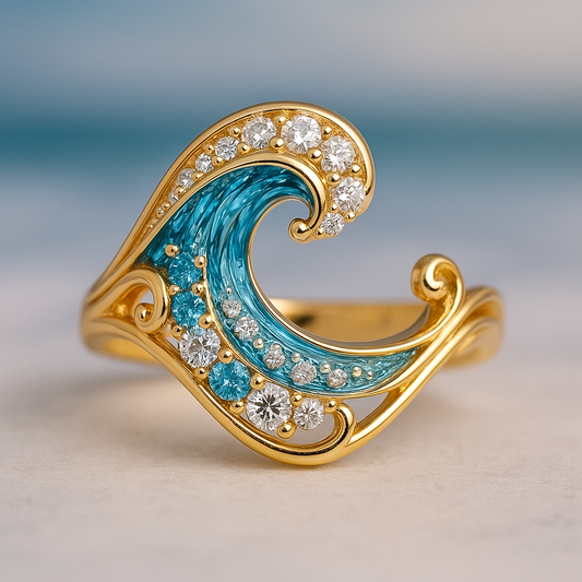 Anel com Onda Azul Brilhante
