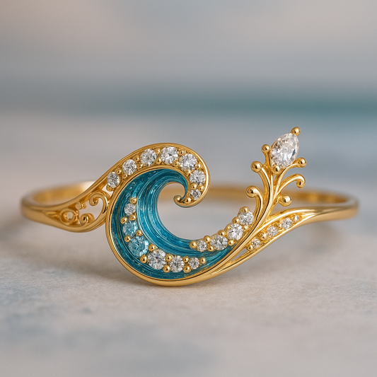 Anel “Onda do Oceano” com Cristal Brilhante