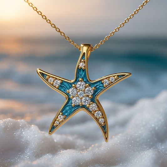 Colar com Estrela-do-Mar Azul Brilhante e Opala
