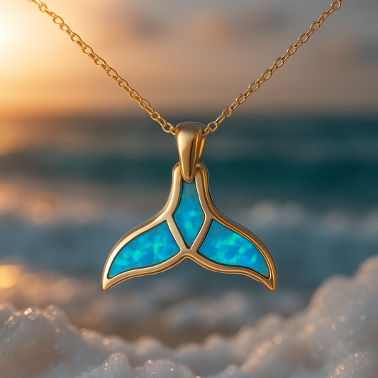 Anel Dourado com Cauda de Golfinho e Opala Azul