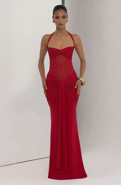 VESTIDO LONGO HALTER COM RUCHES