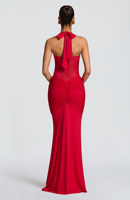 VESTIDO LONGO HALTER COM RUCHES