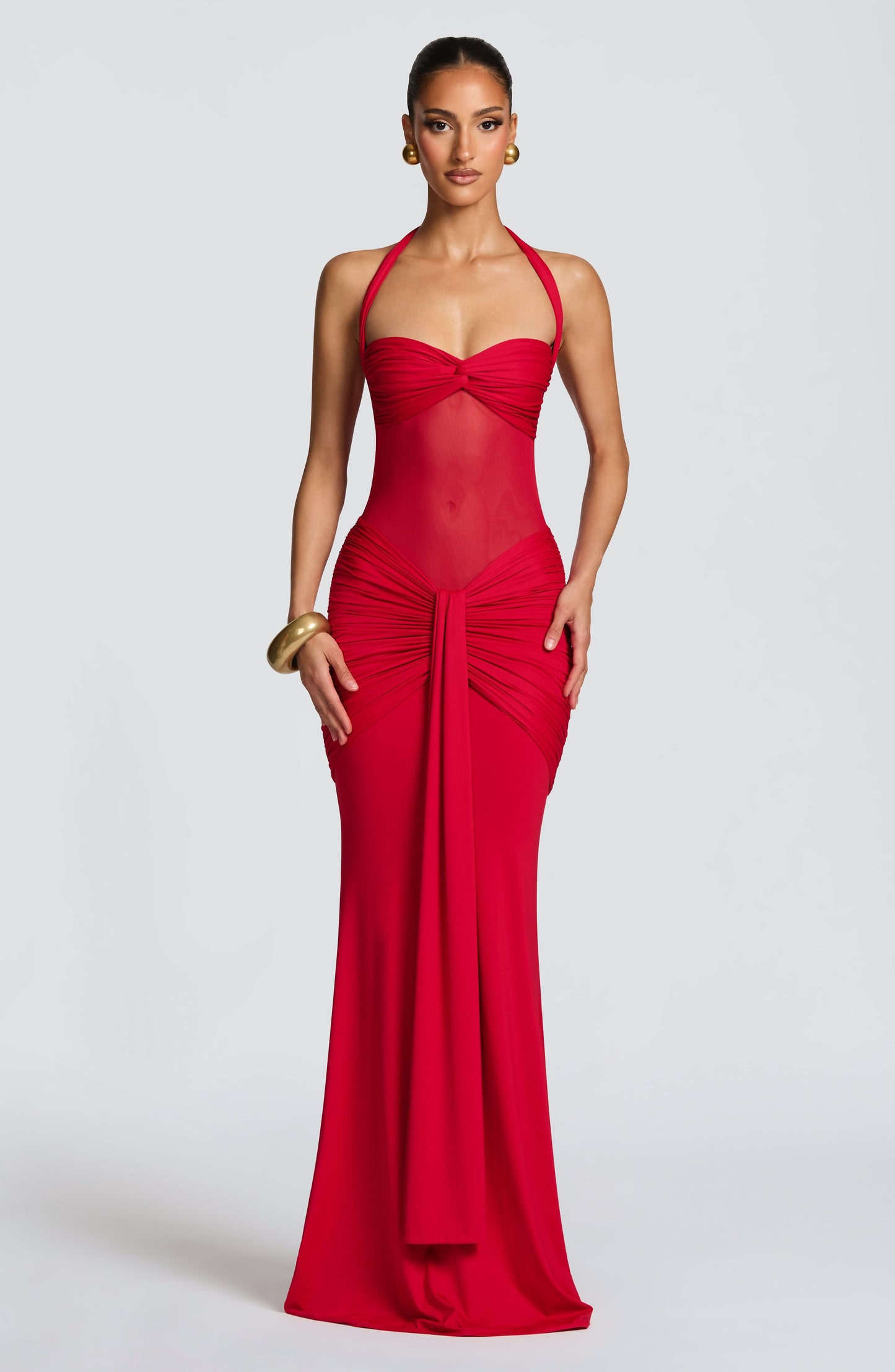 VESTIDO LONGO HALTER COM RUCHES