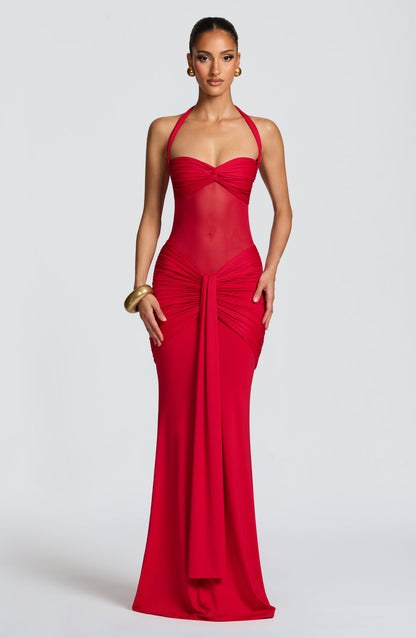 VESTIDO LONGO HALTER COM RUCHES