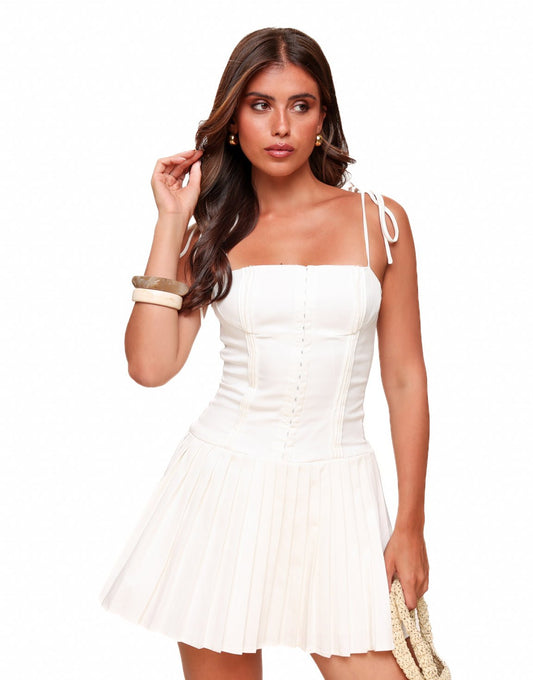 VESTIDO MINI CORSET COM SAIA PLISSADA
