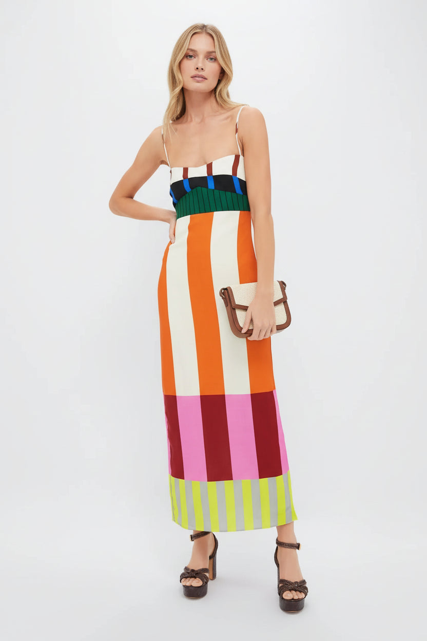 VESTIDO ÀS RISCAS GEOMÉTRICAS MULTICOR