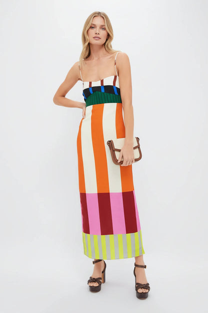 VESTIDO ÀS RISCAS GEOMÉTRICAS MULTICOR